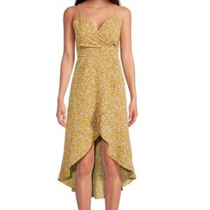 No Boundaries Hi-Low Sundress Ditsy Floral Print Dress Gold Juniors XXL 19